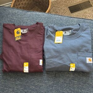 SOLD - Carhartt Burgundy and Blue Loose Fit T-Shirts. Size XL
